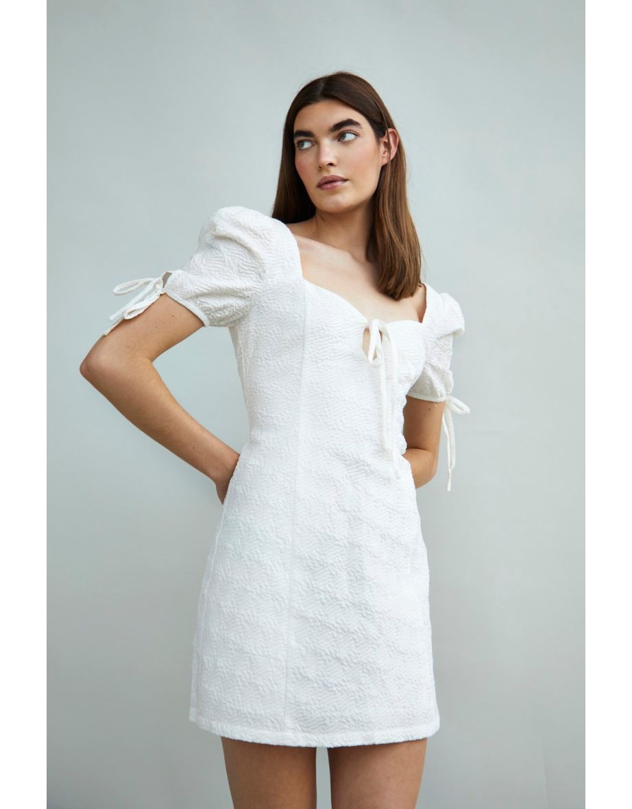 Glamorous Collection Puff Sleeve Mini Dress with Tie Detail