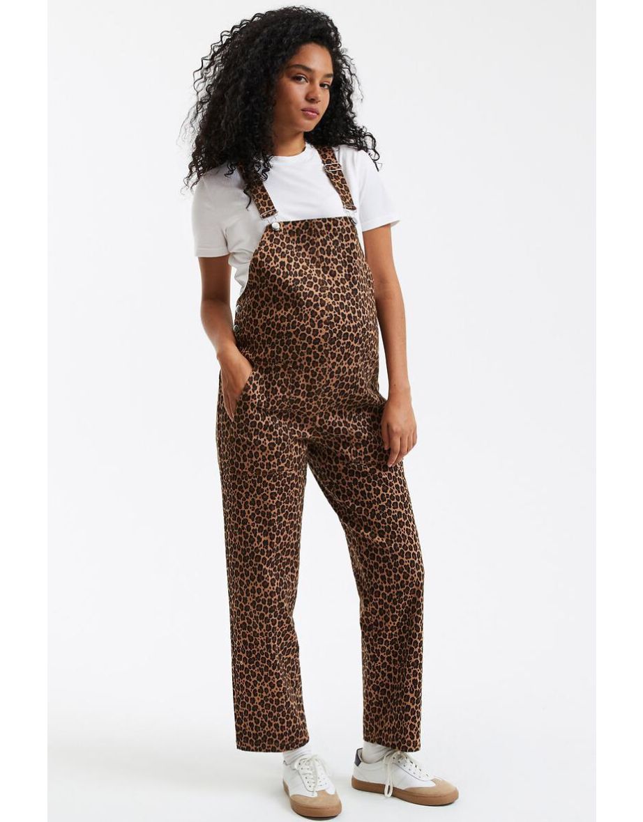 Animal Print Maternity Dungarees in Organic Cotton