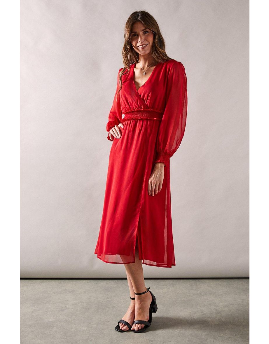 Shirred Waist Midi Dress