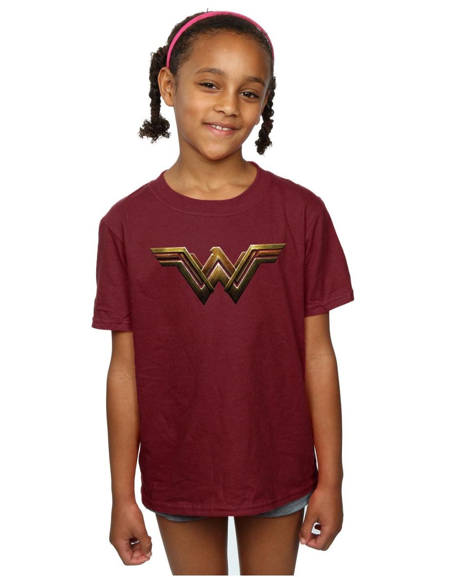 Wonder Woman Girls Logo Cotton T-Shirt - Burgundy