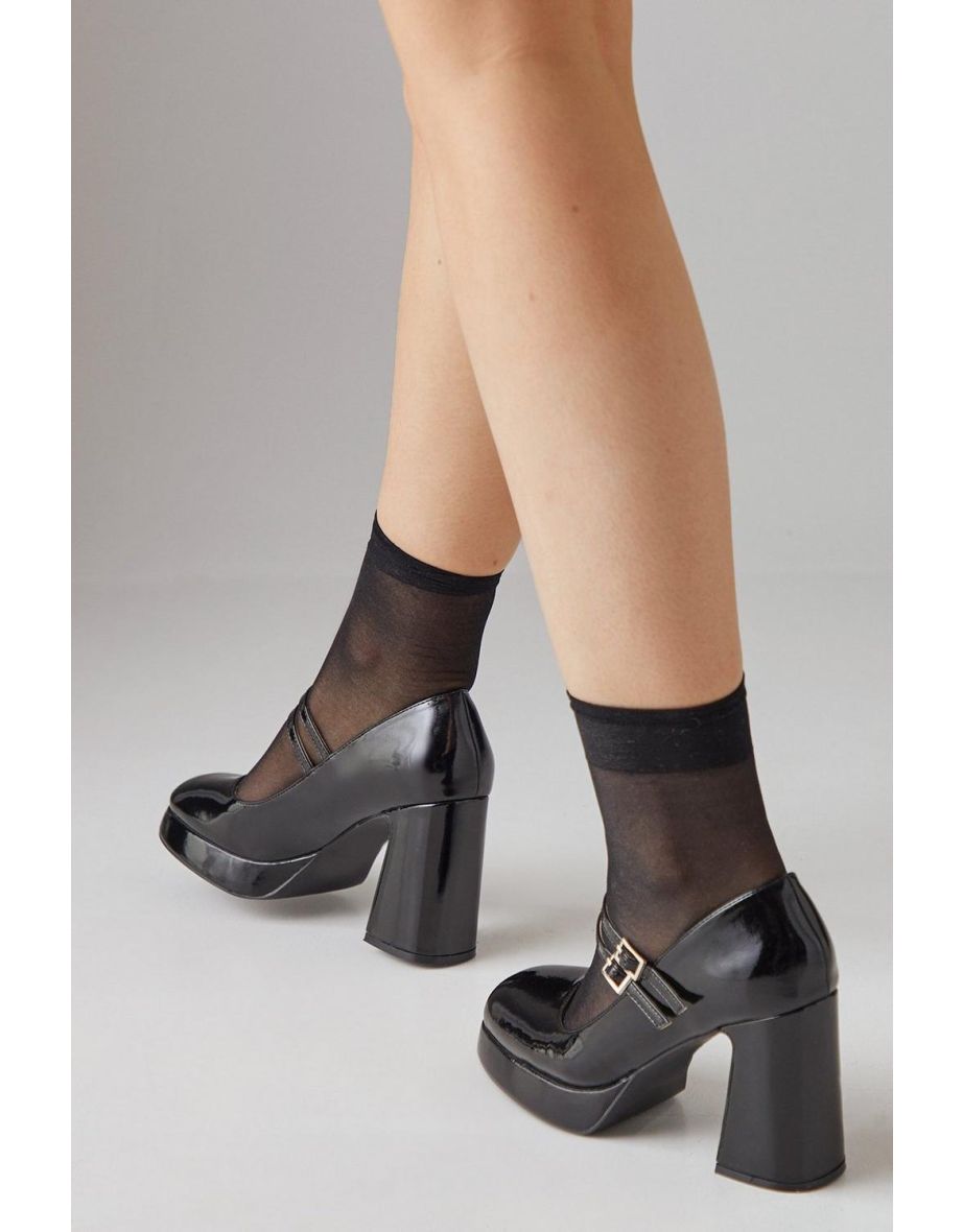 Faith: Analysse Faux Patent Leather Double Mary Jane Chunky Platform Court shoes - 3