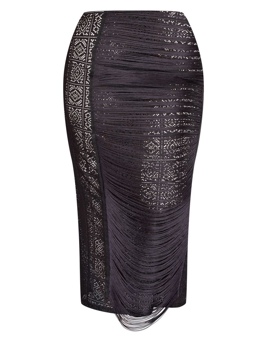 Plus Black Tassel Crochet Maxi Skirt - 4