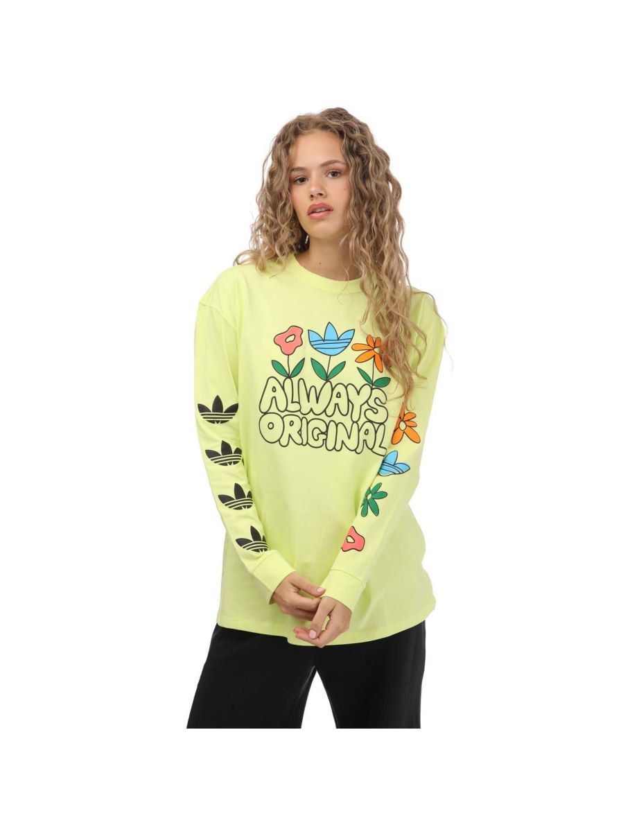 Shop Women s adidas Originals Always Original Graphic Long Sleeve T Shirt in Yellow Online in Bahrain VogaCloset