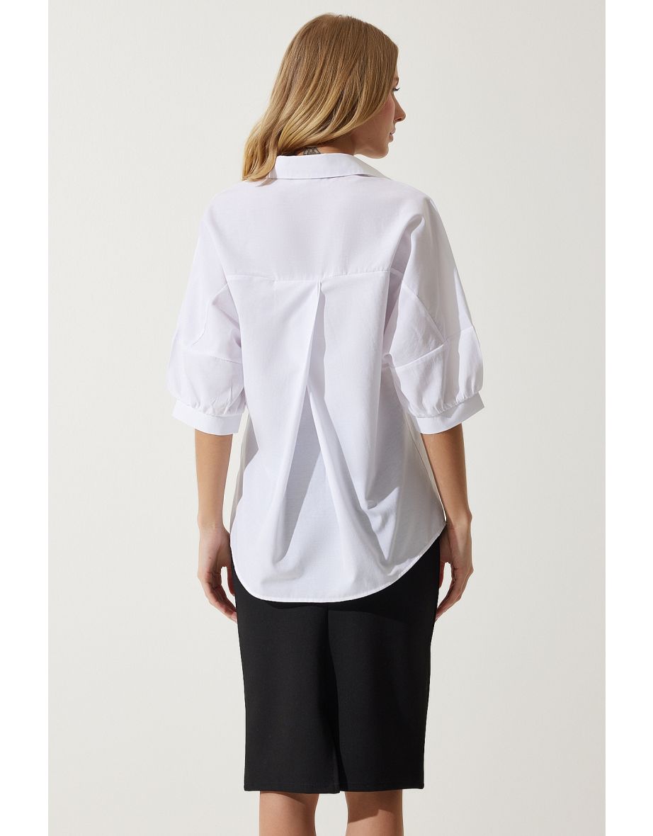 Women's White Balloon Sleeve Poplin Shirt - 6