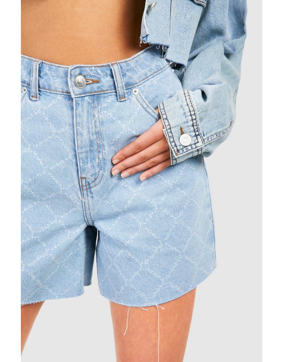 Raw Hem Laser Cut Denim Shorts - light blue - 3