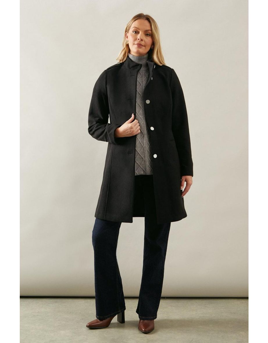 Funnel Neck Faux Wool Coat