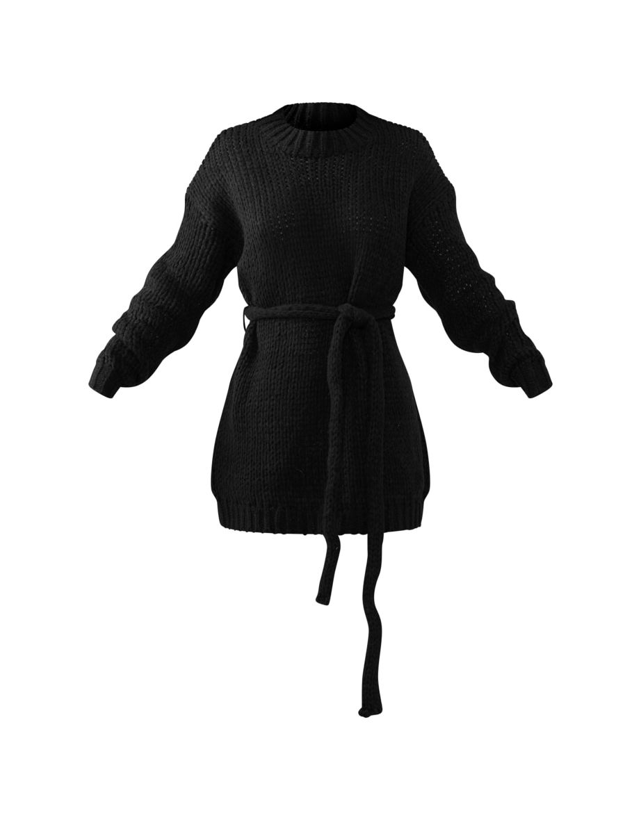 Black Extreme Chunky Knitted Jumper Dress - 4