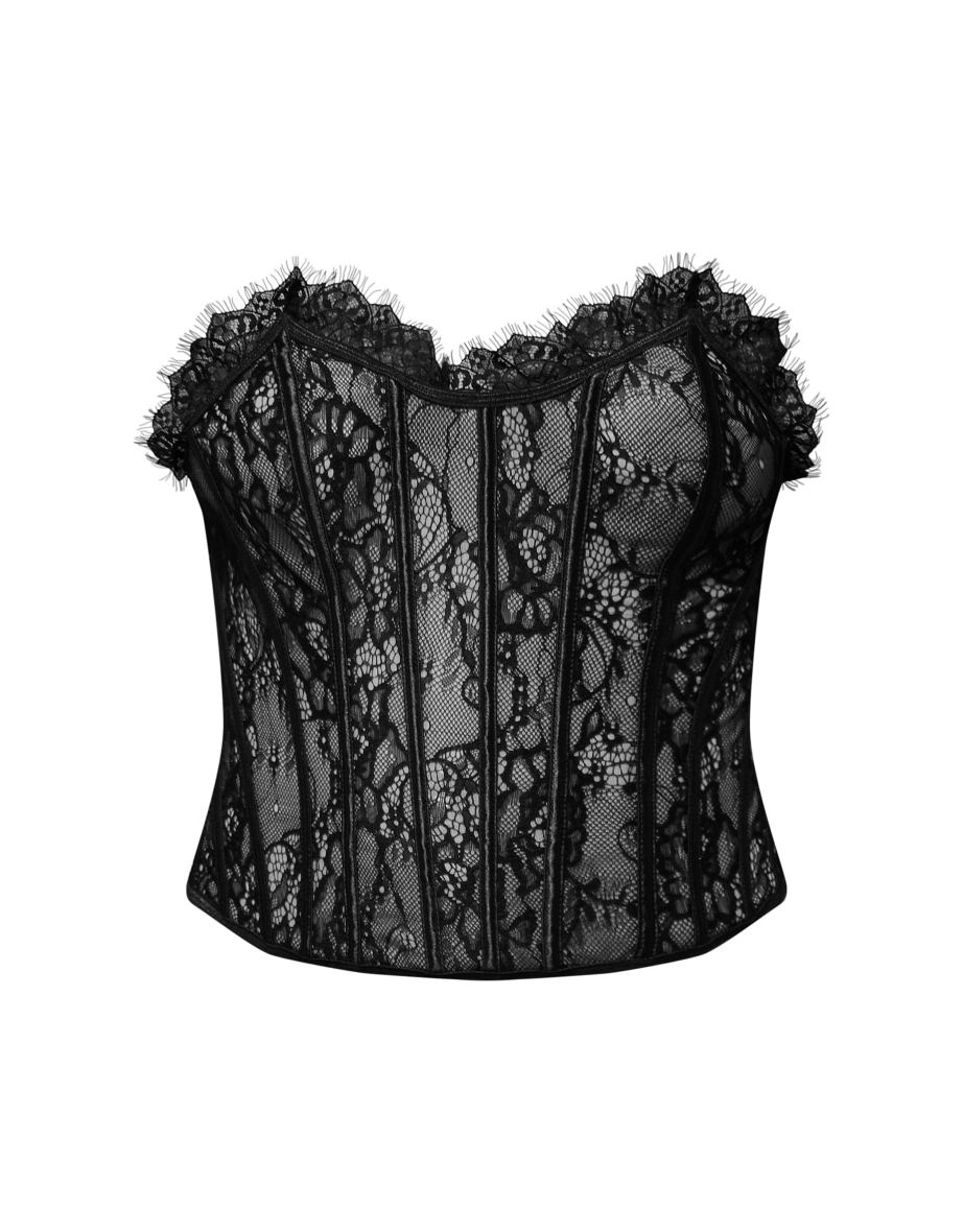 Plus Black Lace Boned Lace Up Back Corset - 3