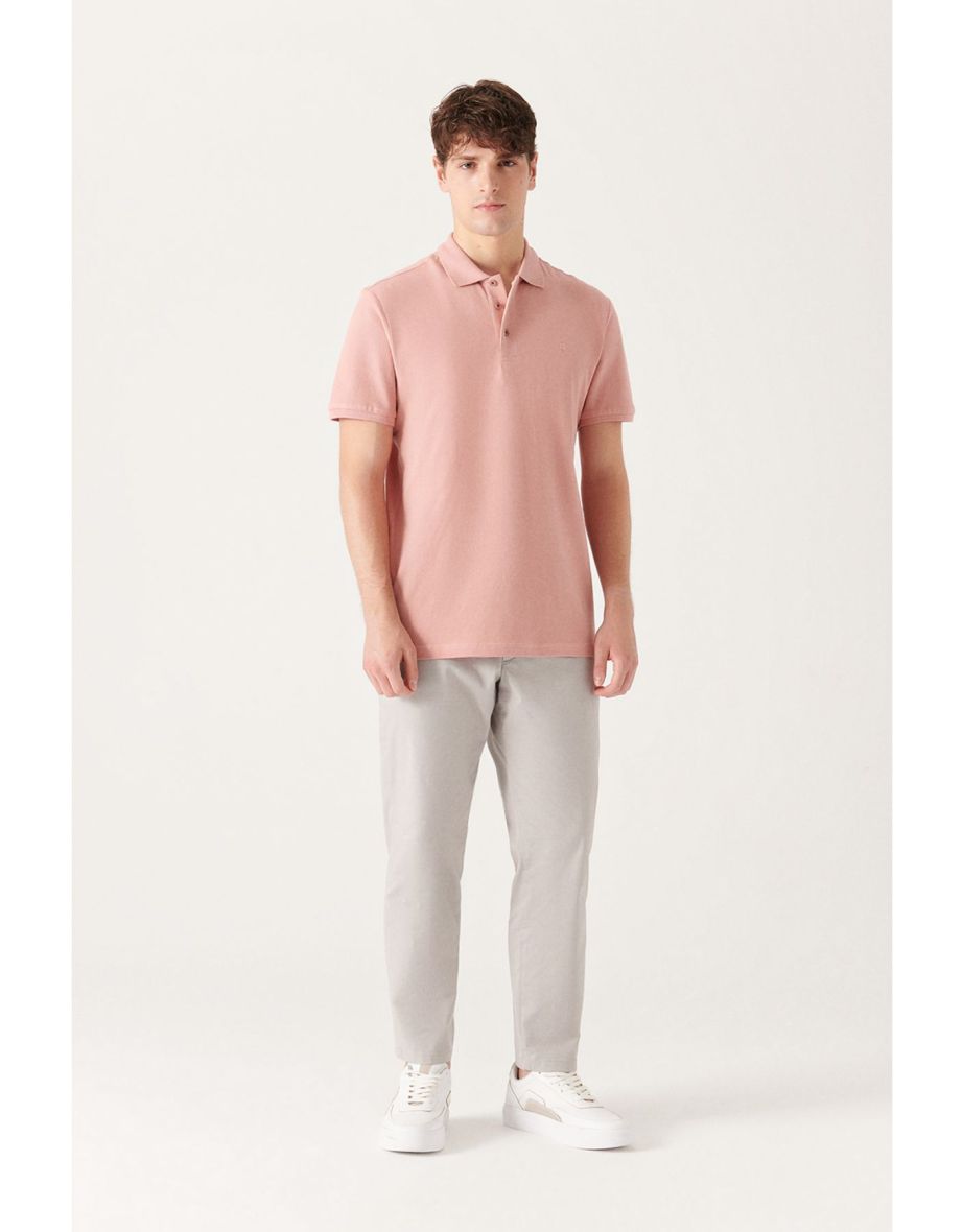 Men's Dusty Rose Polo Neck T-shirt 100% Cotton Cool Keeping Regular Fit - 4