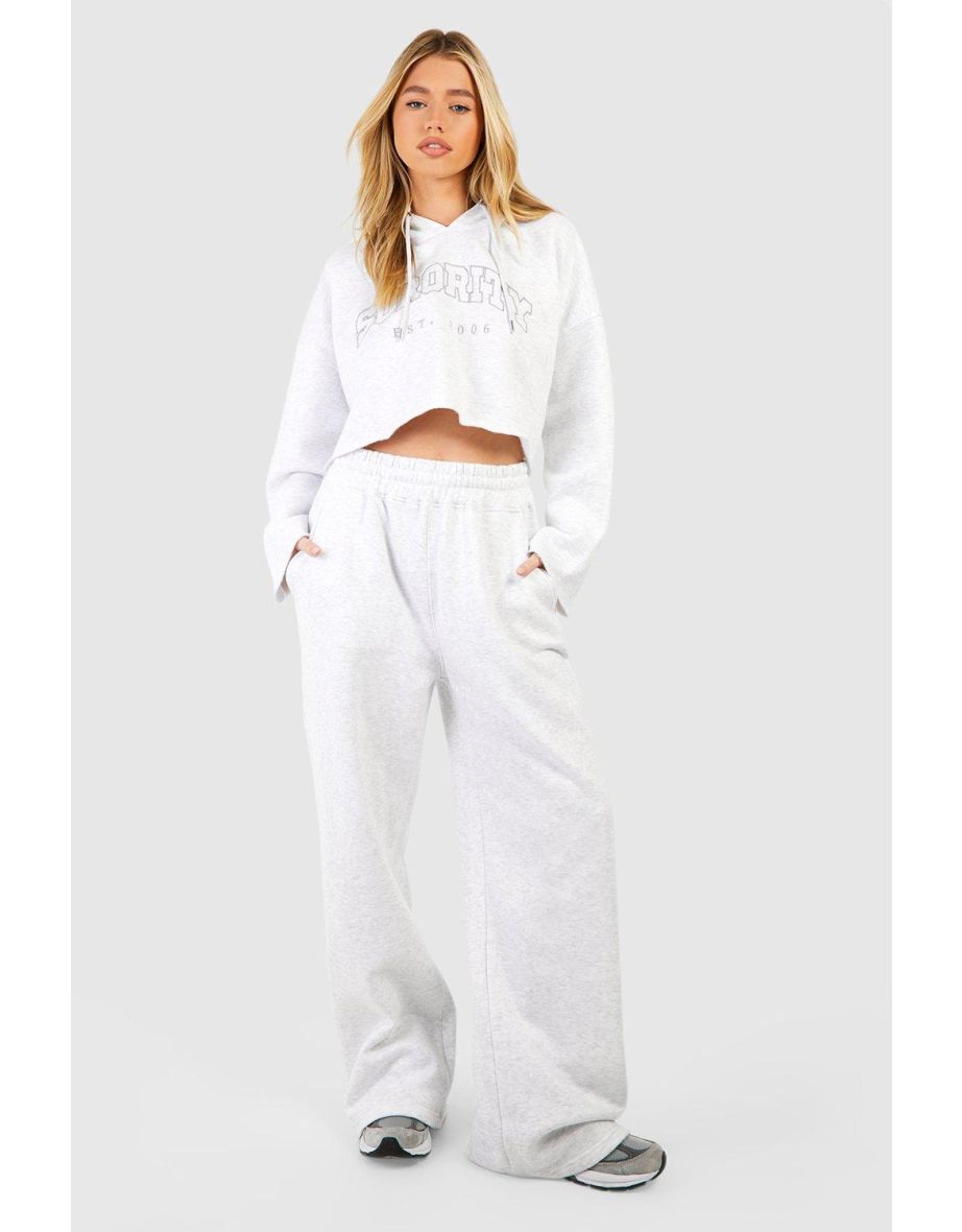 Sorority Slogan Hoodie And Straight Leg Jogger Tracksuit - ash grey