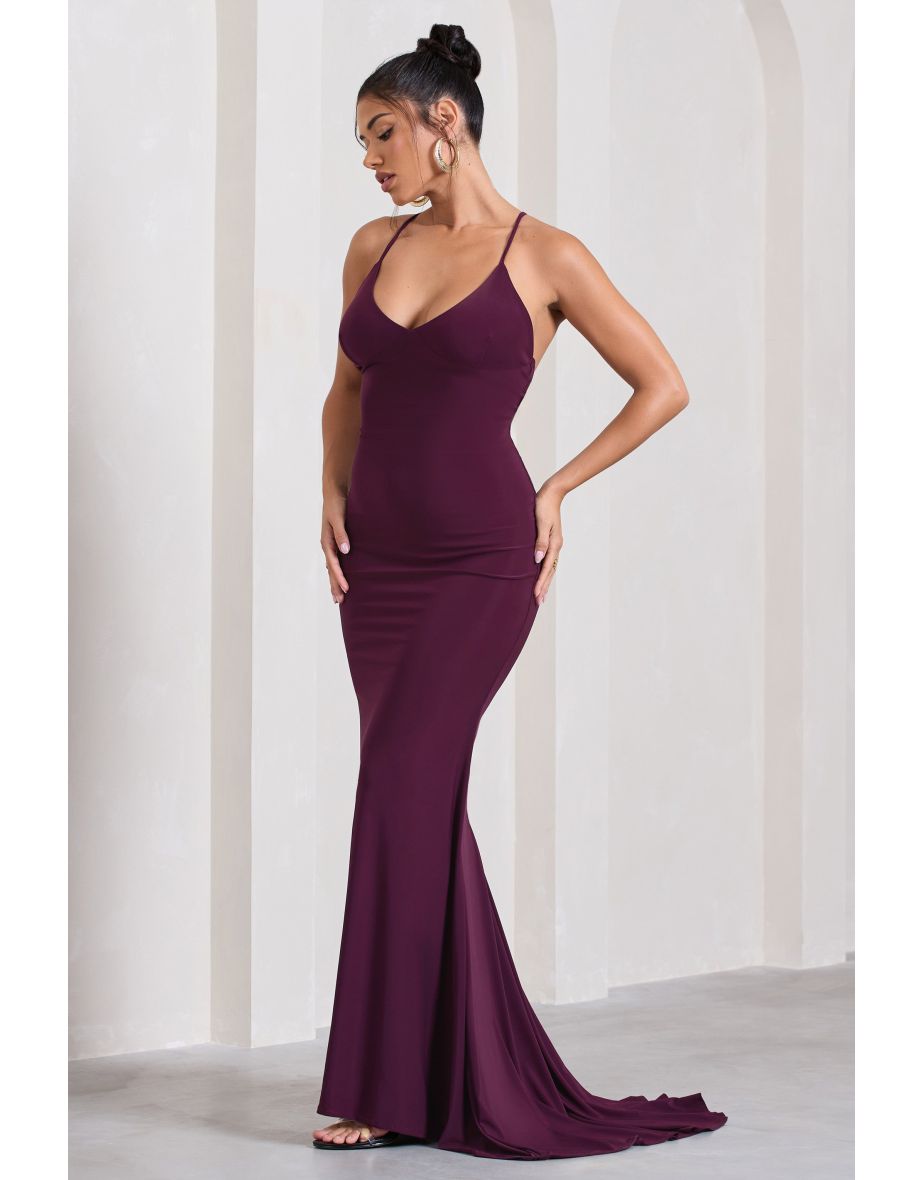 Lucky Number | Plum Cross Back Fishtail floor Dres - 4