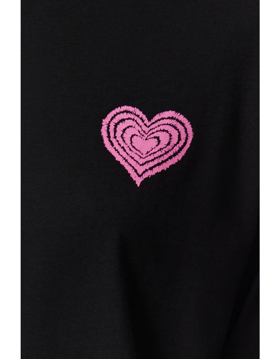 Black 100% Cotton Front and Back Emboss Printed Oversize/Wide Knitted T-Shirt - 7