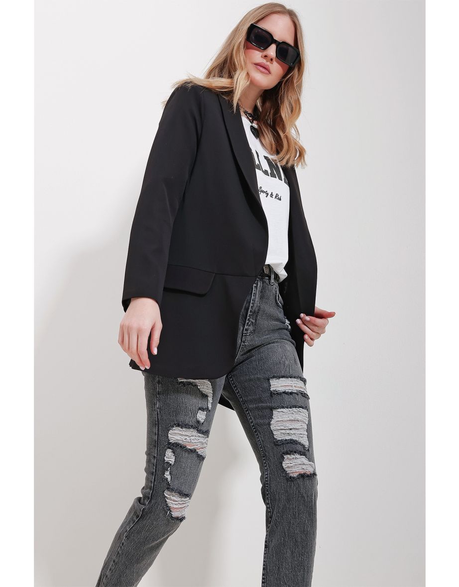 Women's Black Shawl Collar Lined blazer