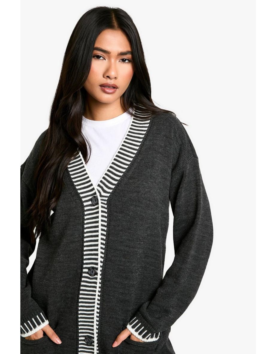 Contrast Stitch Oversized Knitted Cardigan - 3