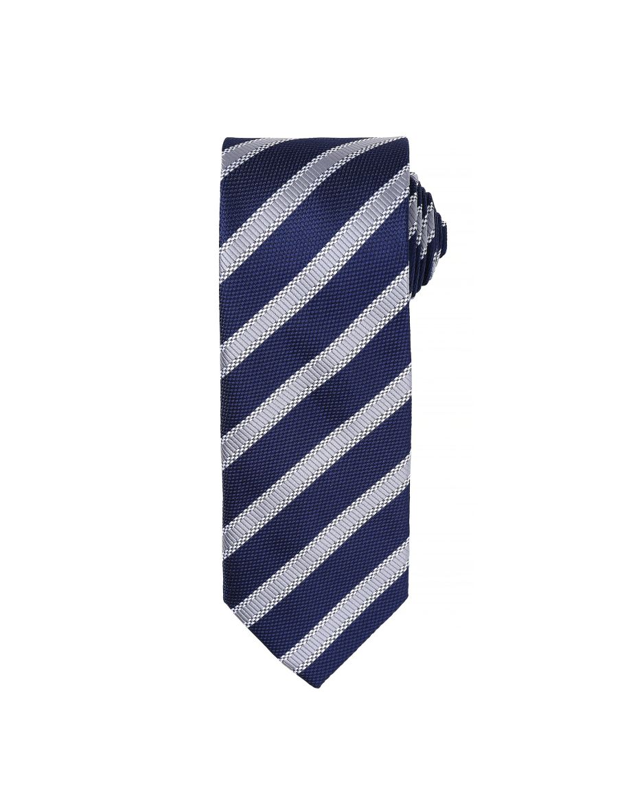 Premier Mens Waffle Stripe Formal Business Tie (Pack of 2) - Navy/Silver