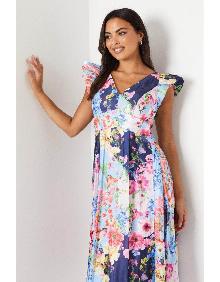 V Neck Organza Dress With Frill Shoulder - 3