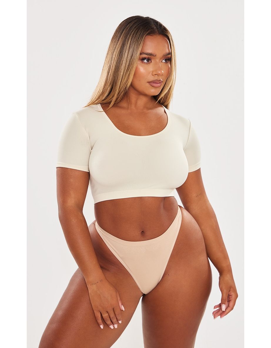 Shape Stone Sculpted Scoop Neck Crop T Shirt