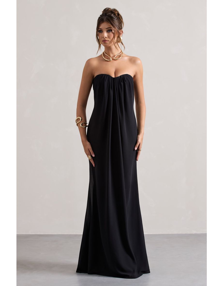 Kaz | Black Chiffon Sweetheart Maxi Dress
