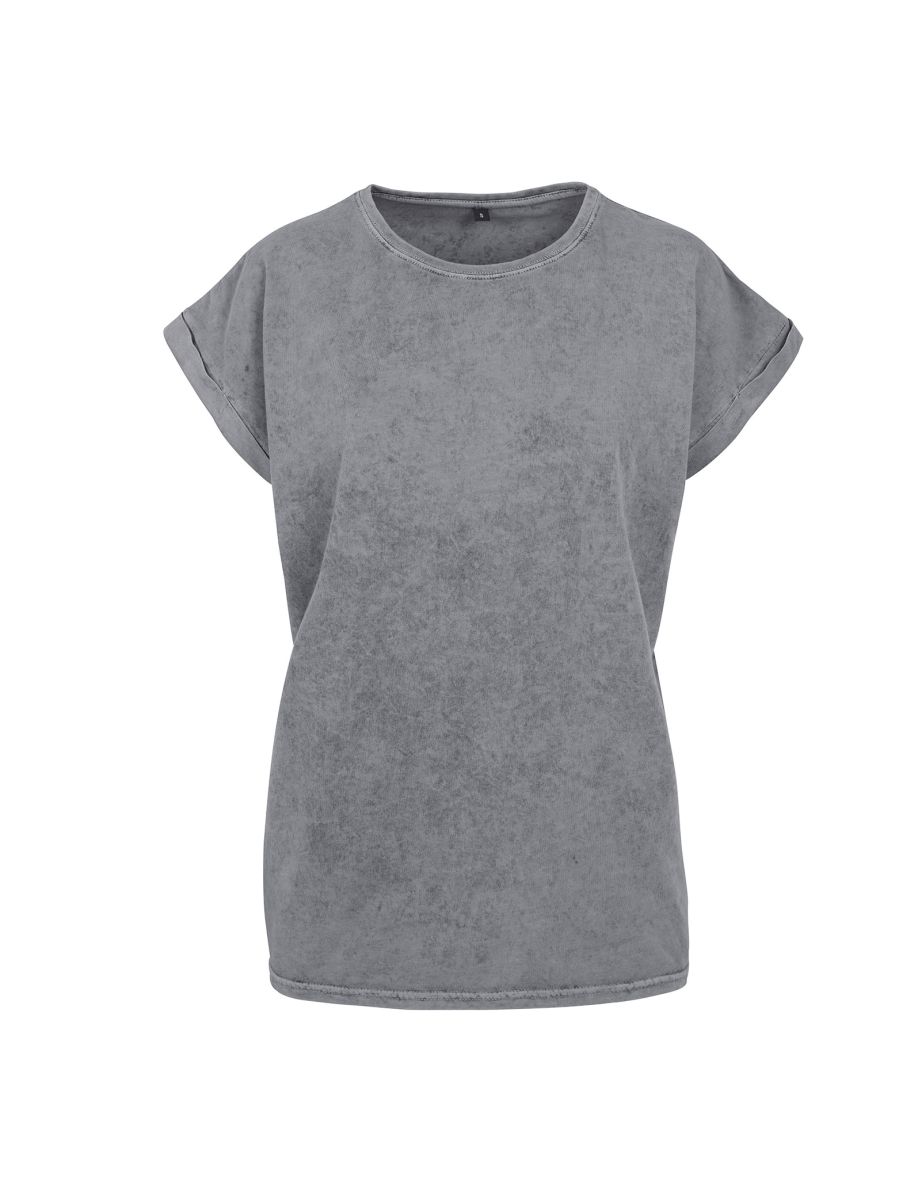 Womens/Ladies Acid Wash Extended Shoulder T-Shirt - Asphalt - 1