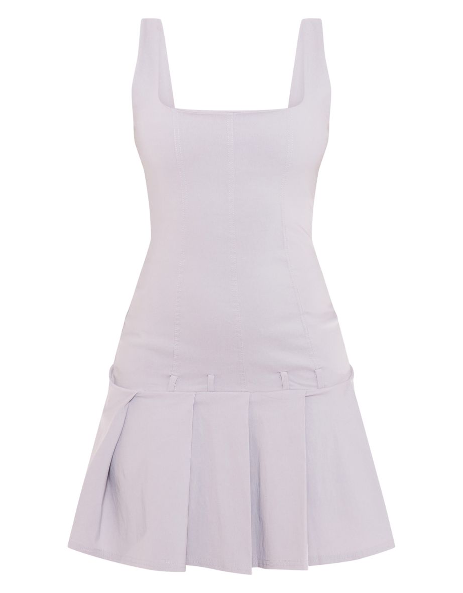 Grey Stretch Woven Belt Pleated Shift Dress - 4