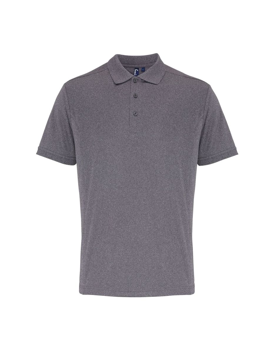 Premier Mens Coolchecker Pique Short Sleeve Polo T-Shirt - Grey Melange