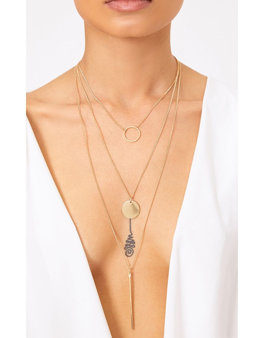 Gold Layered Disk Plunge Necklace