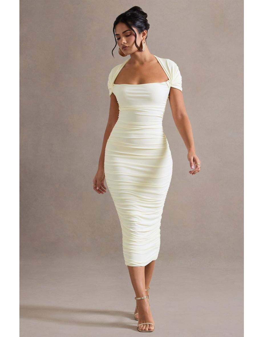 Paxos | Ecru Ruched Short-Sleeve Midaxi Dress - 4