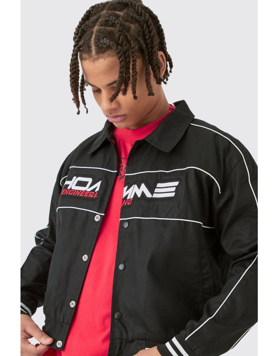 Boxy Twill Moto Collared Bomber Jacket In Black - black - 2