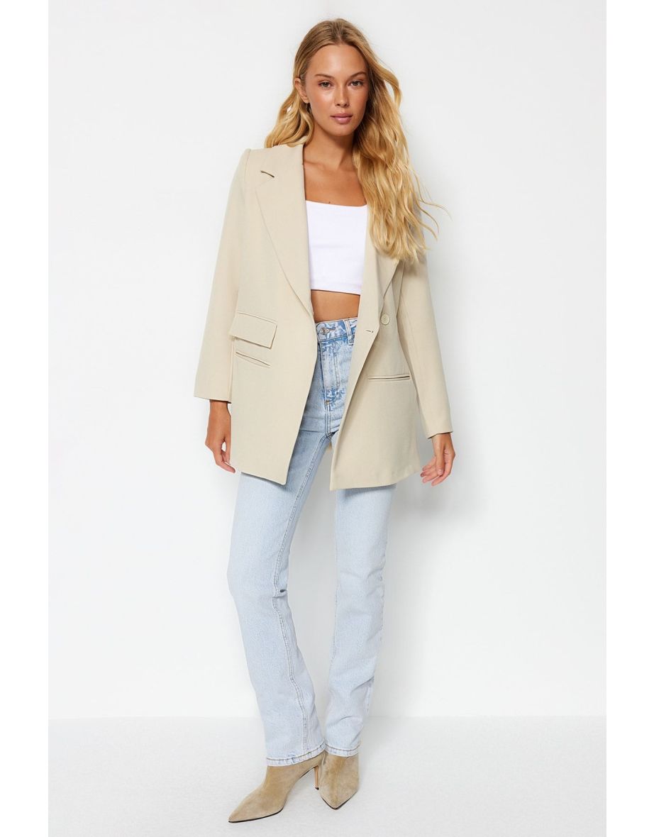 Stone Oversize Lined Woven Blazer Jacket