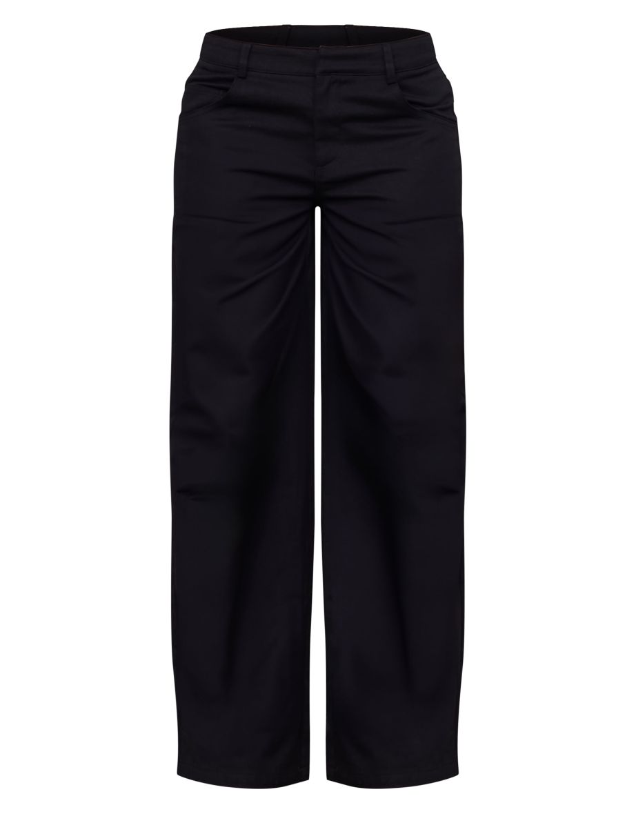 Black Low Rise Twill Wide Leg Trousers - 4