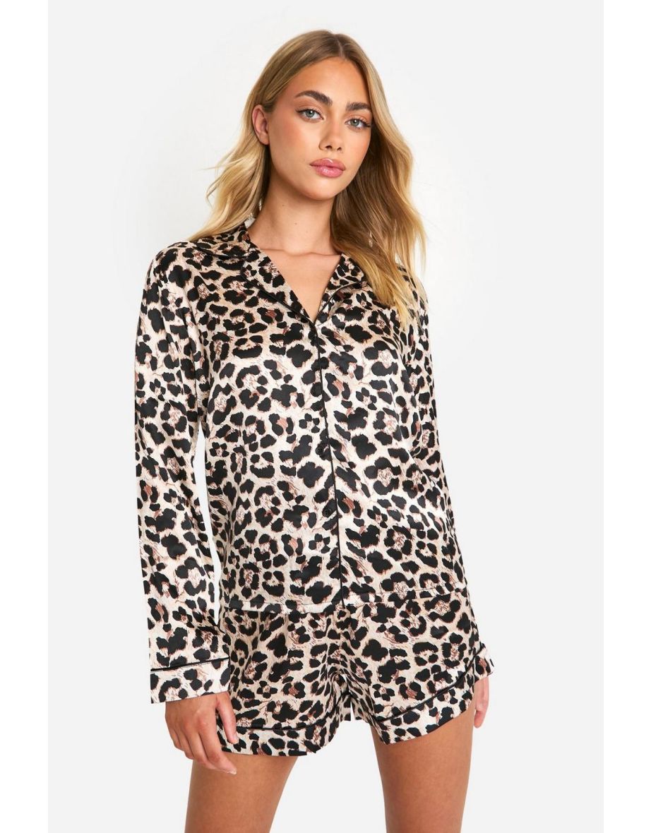 Leopard Satin Short Pj Set - leopard