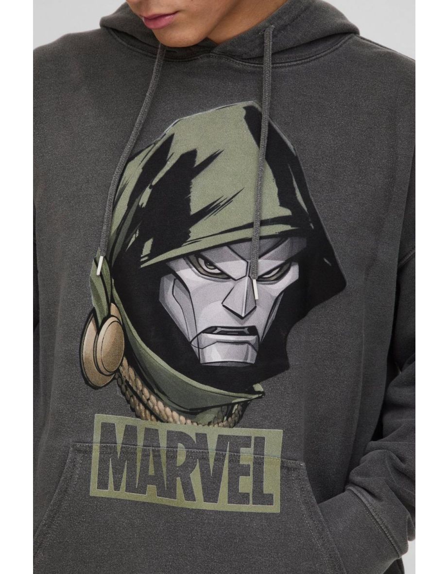 Oversized Wash Marvel Dr Doom License Print Hoodie - charcoal - 2