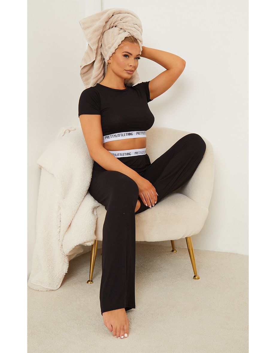 PRETTYLITTLETHING Black Tape Trouser Pj Set