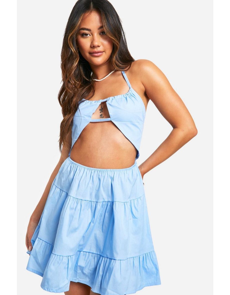 Cotton Cut Out Blue Skater Dress - 3