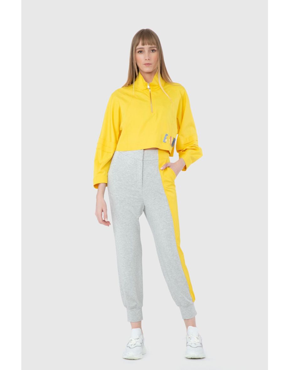 Raincoat Embroidery Applique Detailed Crop Yellow Sweatshirt