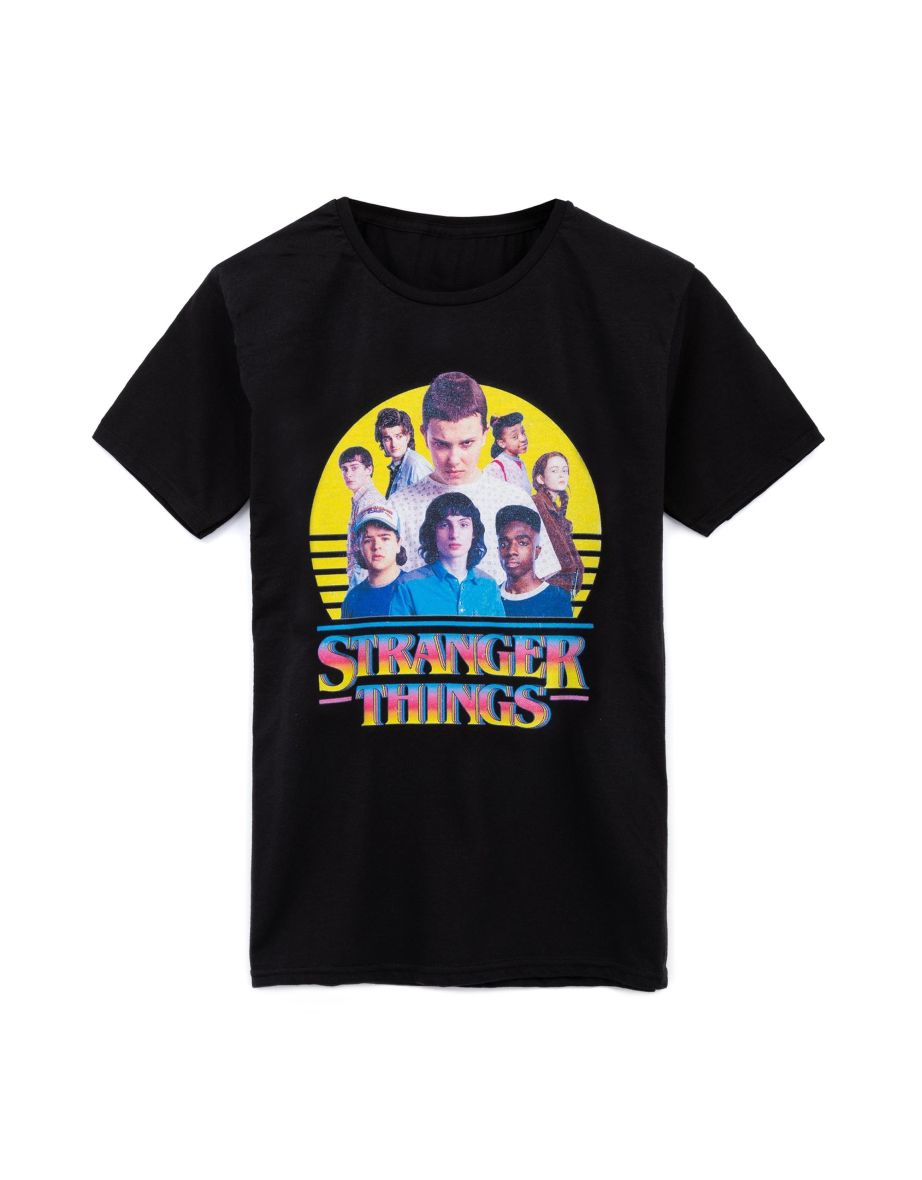 Stranger Things Childrens/Kids Characters Logo T-Shirt - Black