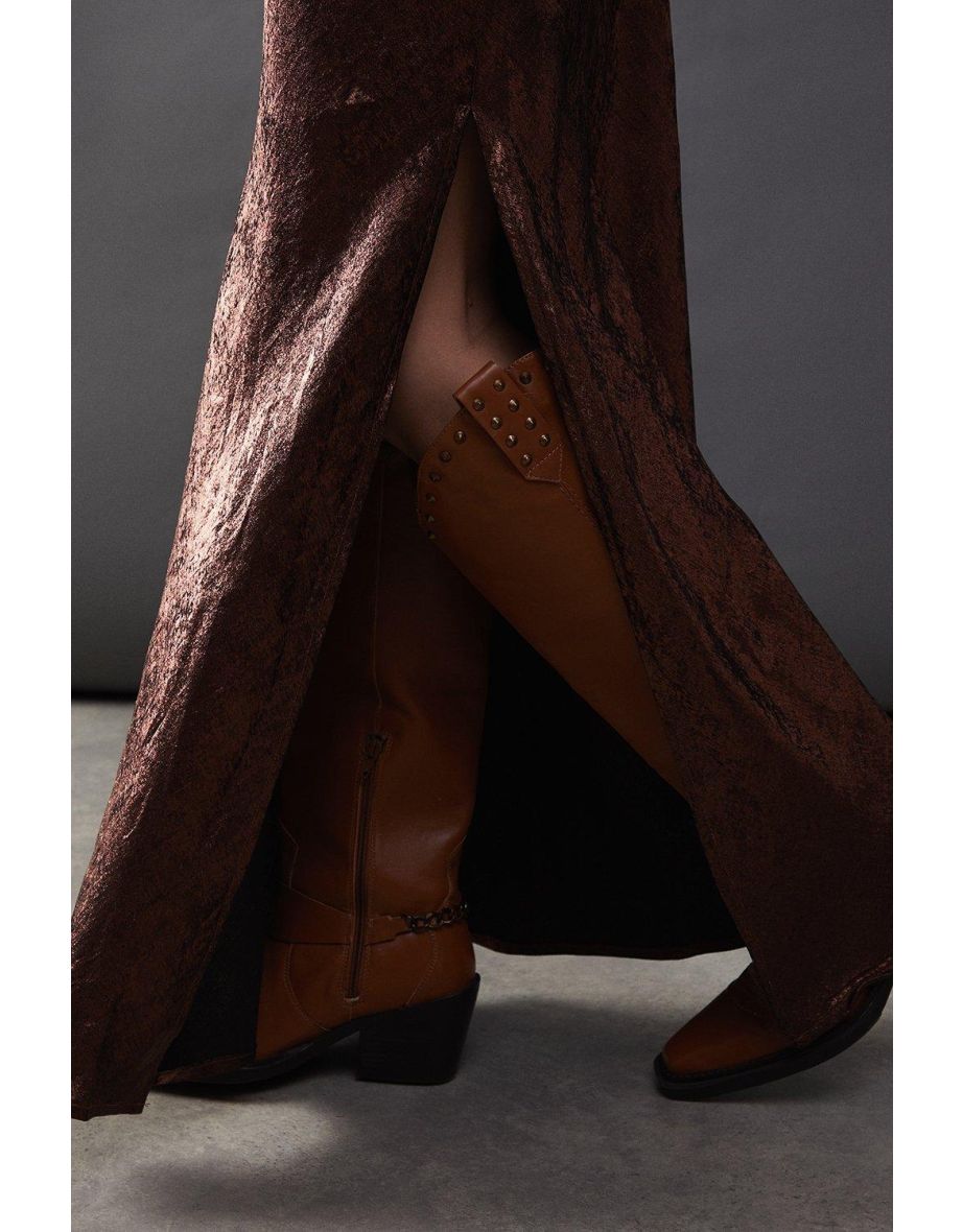 Metallic Satin Bias Maxi Skirt - 3