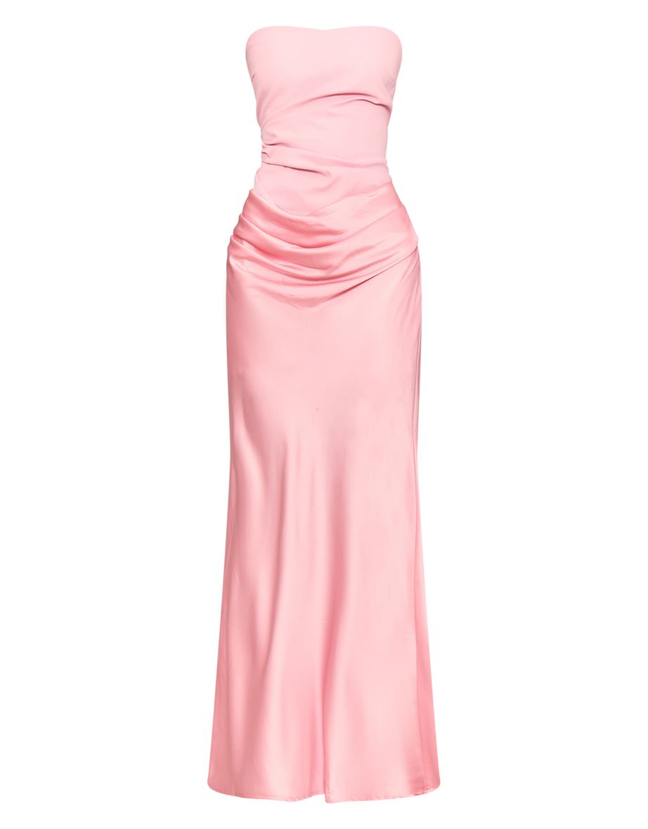 Pale Rose Bandeau Satin Drape Detail Midaxi Dress - 4