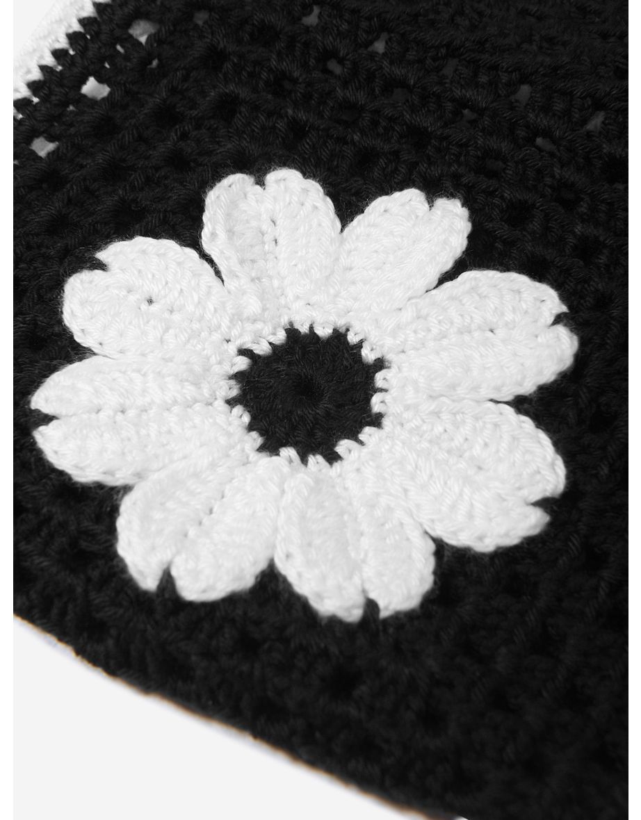 Girls Crochet Flower Elvira Crop Top in Black - 3