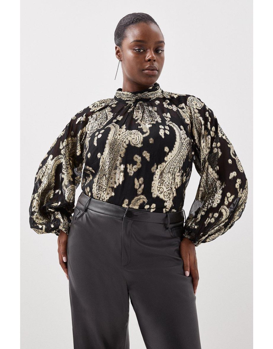 High neck metallic top online