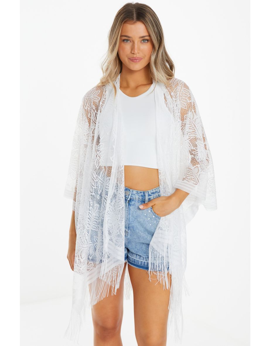 Quiz White Lace Kimono