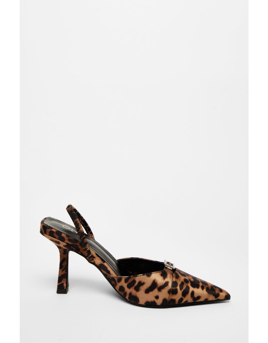 Leopard Print Diamante Buckle Court Heels - 4