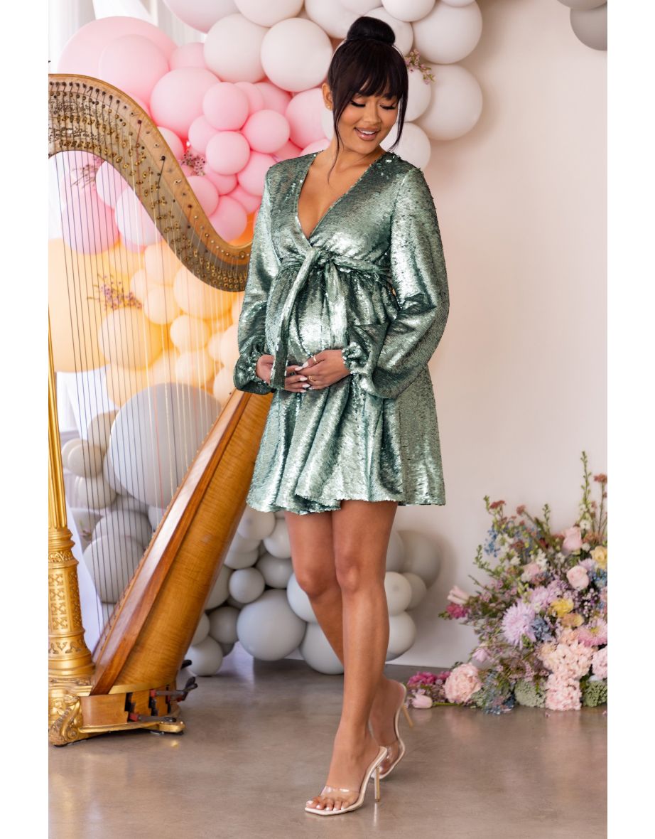 Wrap front sequin dress top