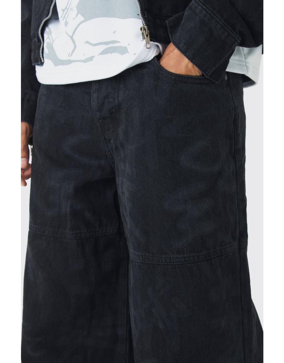 Extreme Baggy Rigid Graffiti Laser Print Jeans - black - 2