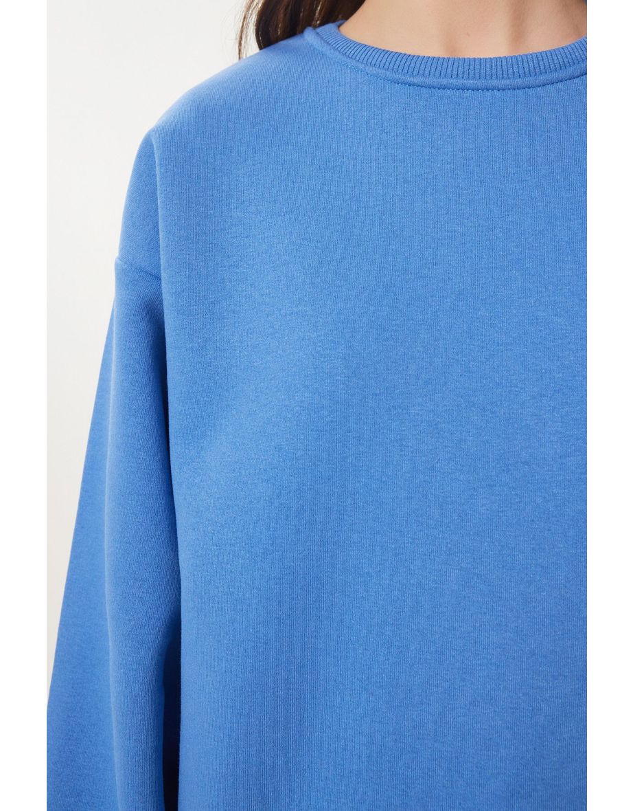 Women's Sky Blue Raised Basic Sweatshirt - 5