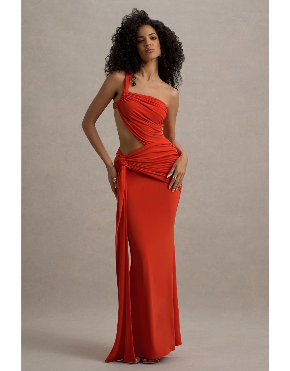 Giovanna | Orange Asymmetric Maxi Dress With Wrap Skirt
