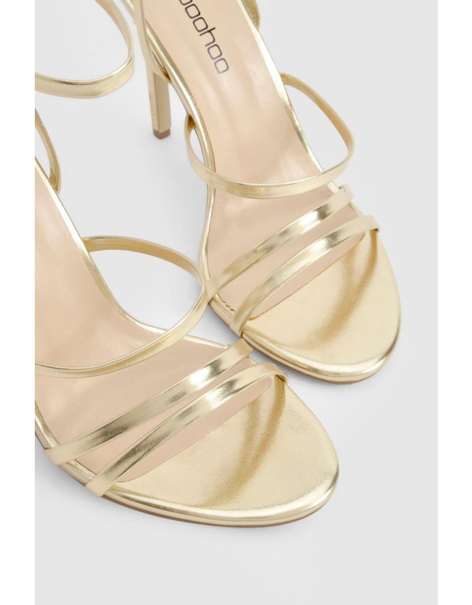 Skinny Strap Lace Up Stiletto Heels - gold - 3
