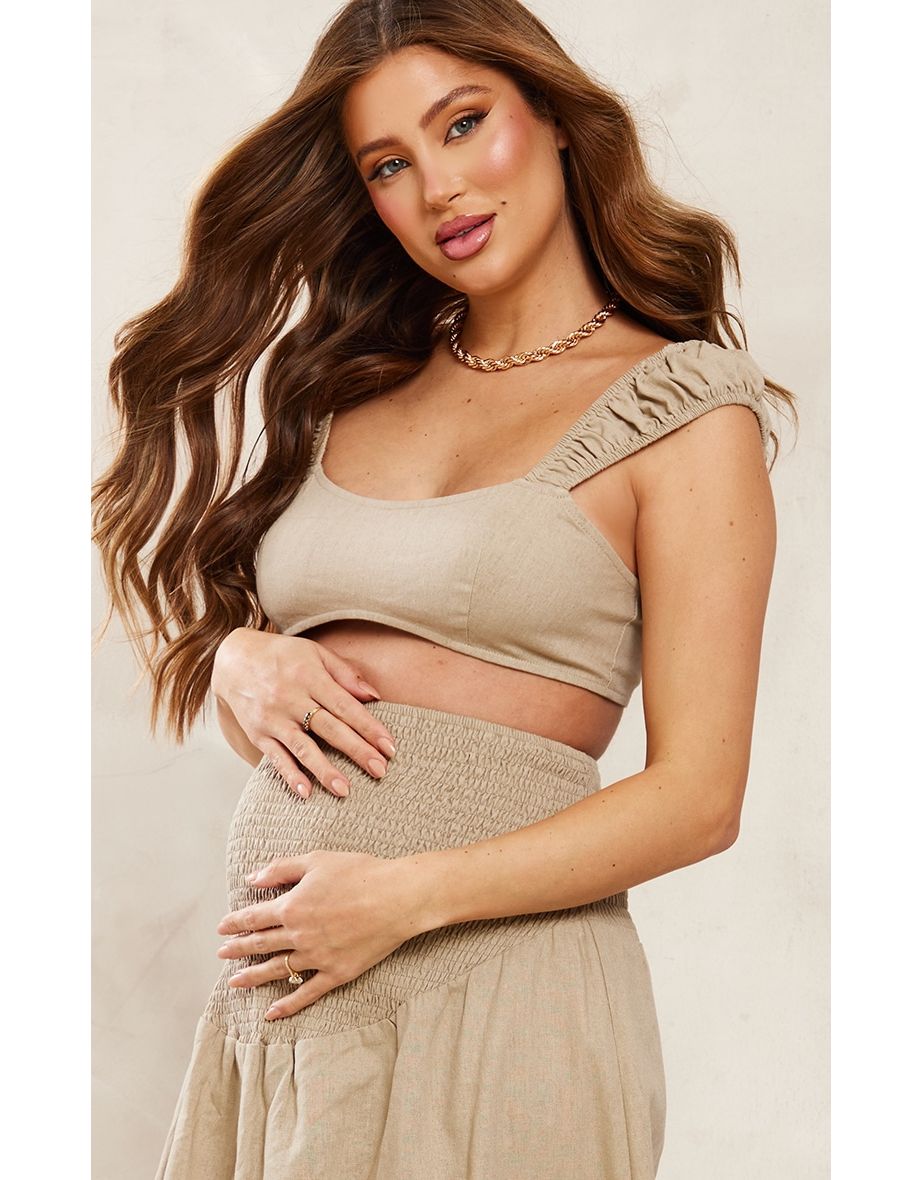Maternity Stone Linen Look Crop Top