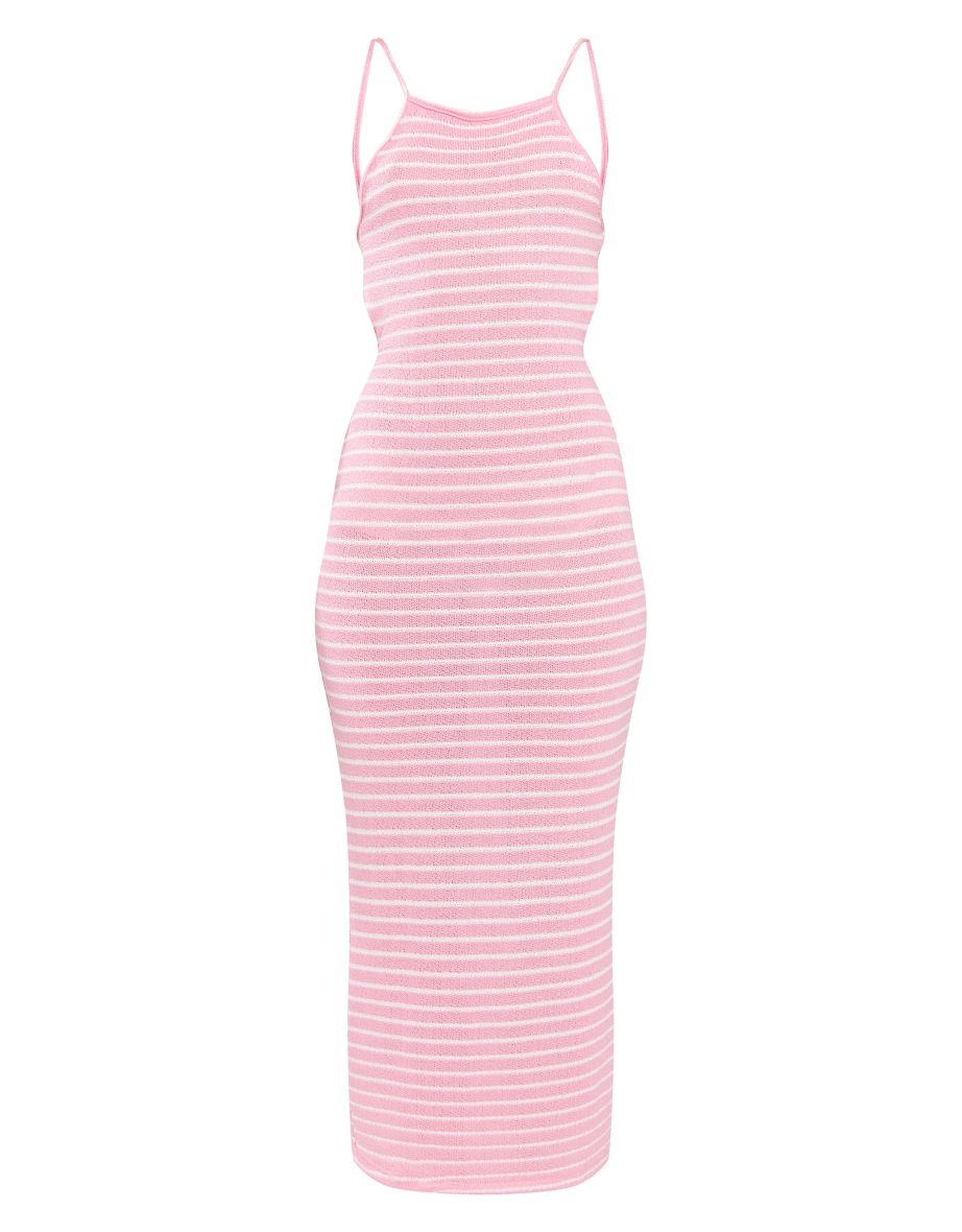 Pink Stripe Racer Neck Open Back Maxi Dress - 4