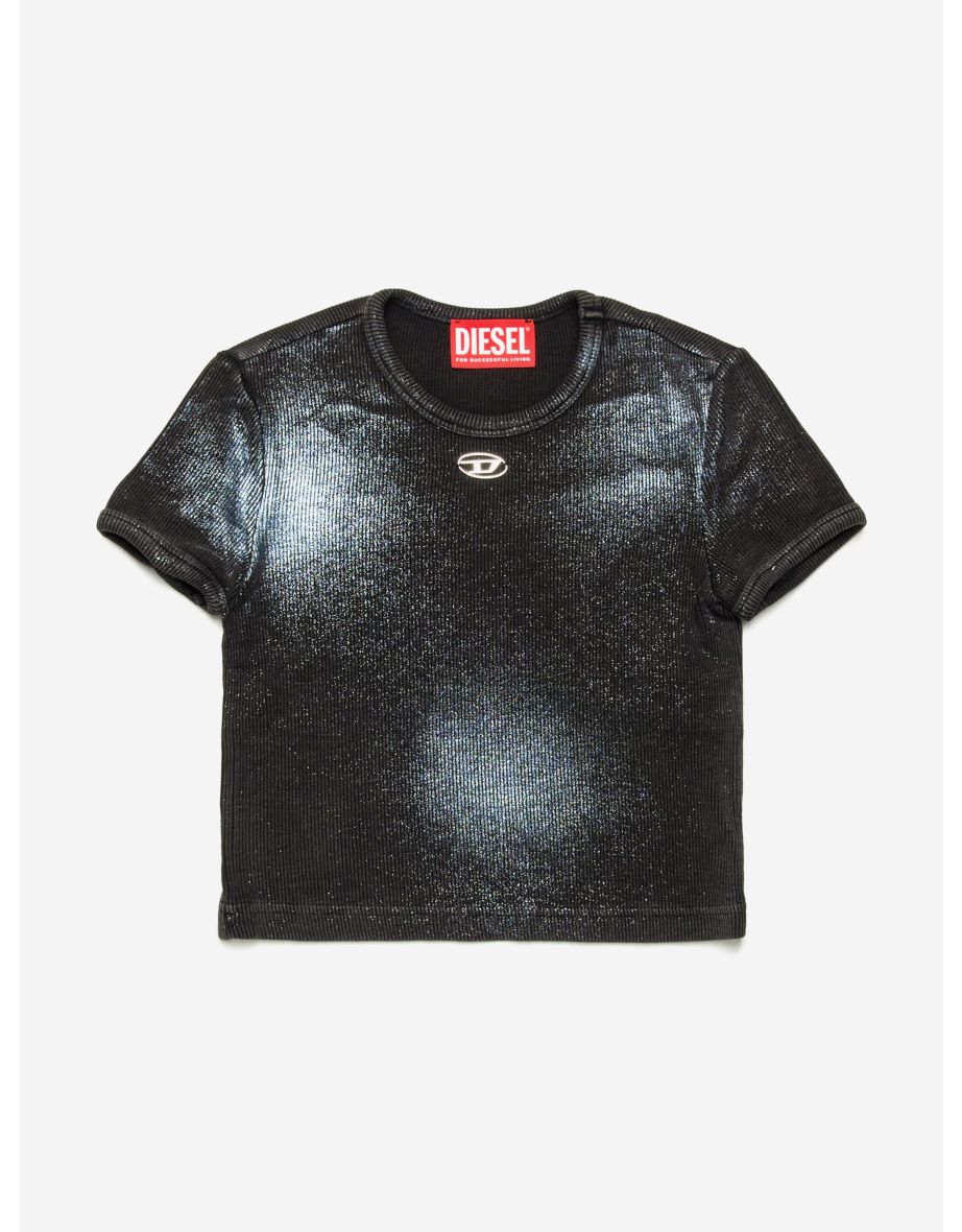 Girls Metallic Shimmer Oval D T-Shirt in Black